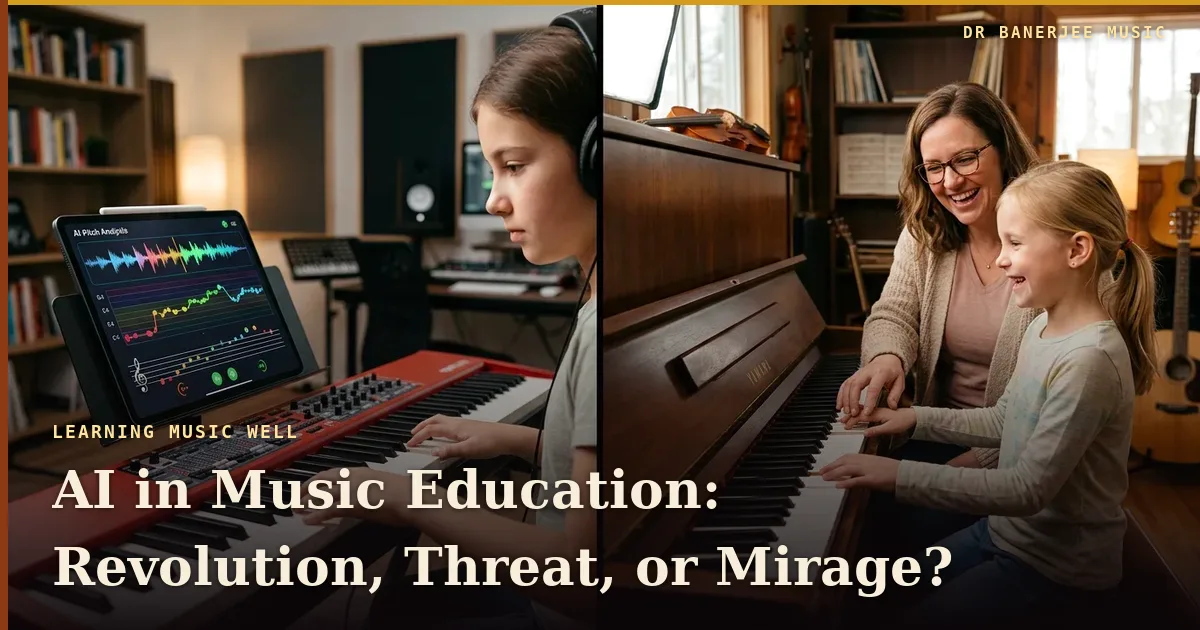 AI in Music Education — title card asking “Revolution, Threat or Mirage?”