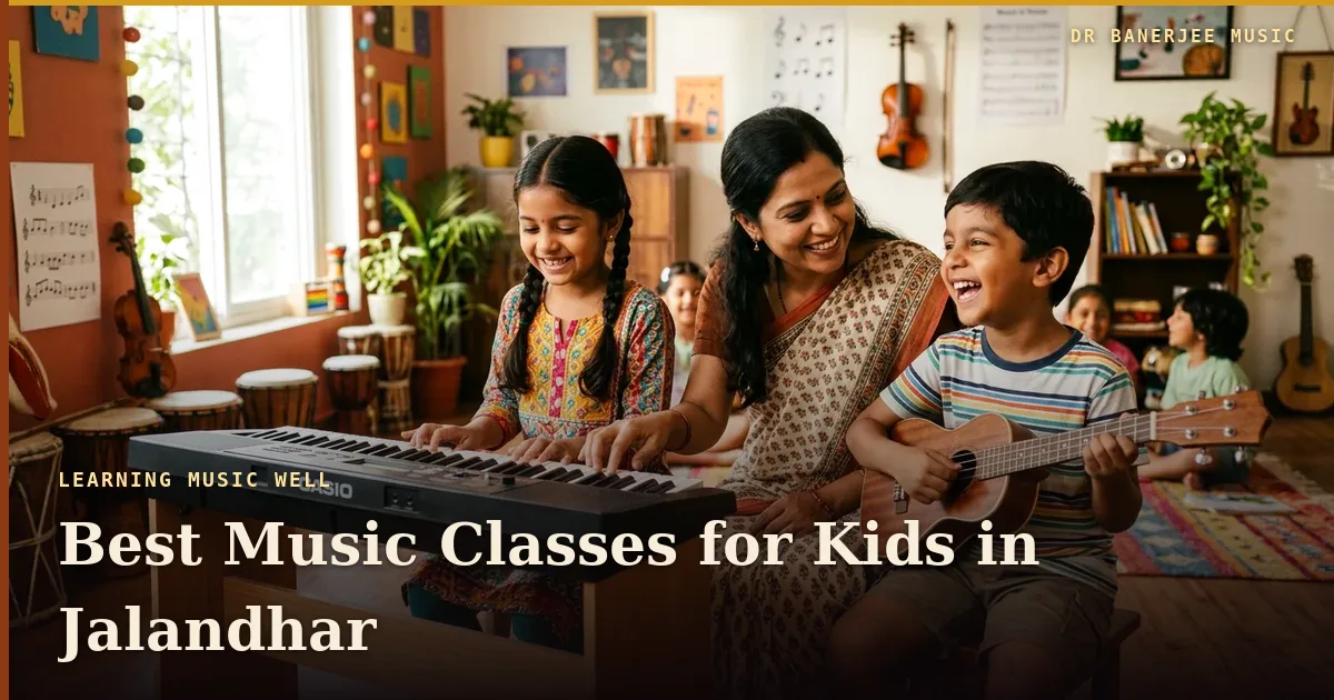 Music Classes for Kids in Jalandhar — title card with the subtitle “Age seven, and what to buy first”