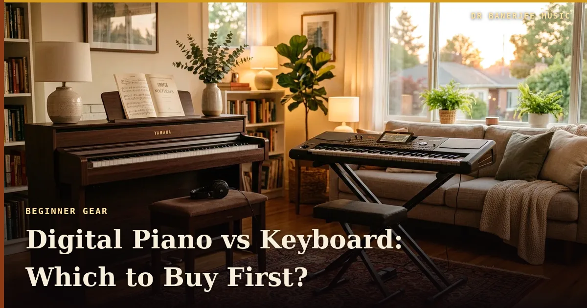 Digital Piano vs Keyboard — title card with the subtitle “Which to buy first”