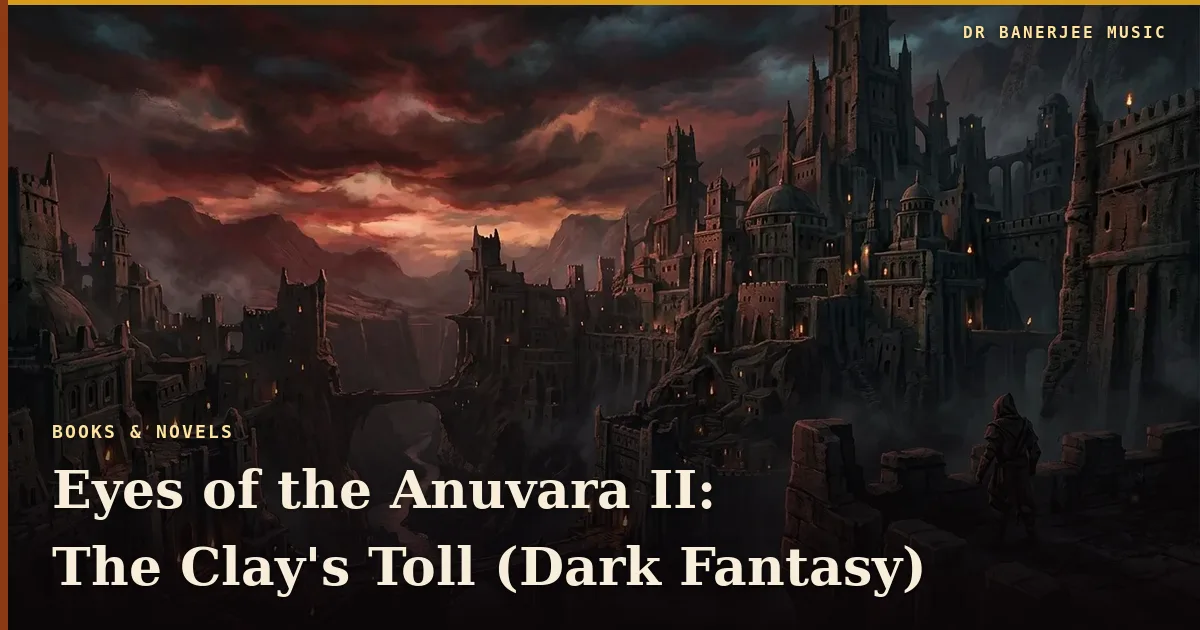 Eyes of the Anuvara II, The Clay's Toll — book announcement title card in the Dr Banerjee Music house style