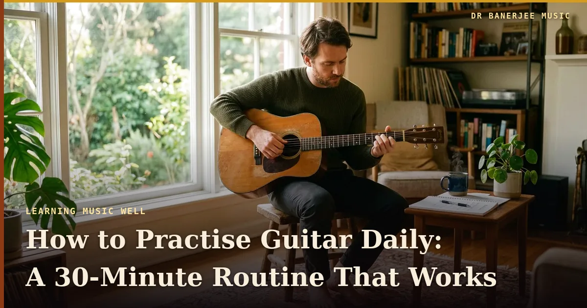 How to Practise Guitar Daily — title card with the subtitle “A 30-minute routine that works”