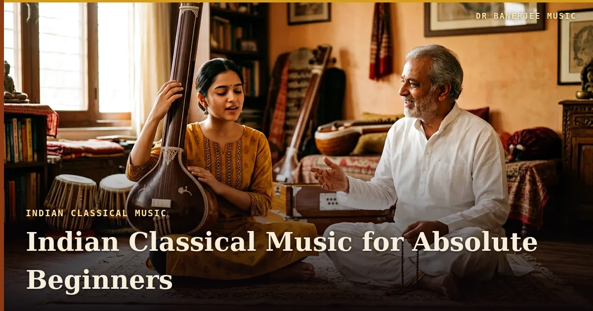 Indian Classical Music for Beginners — title card with the subtitle “Alankars to bandish, the studio's path”