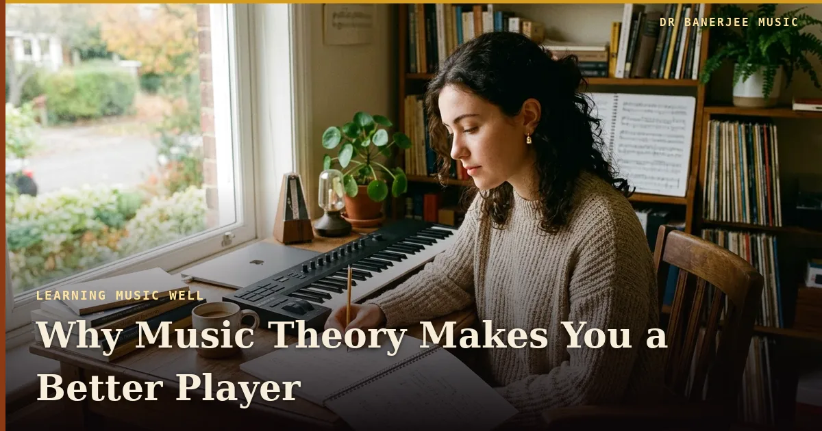 Why Music Theory Makes You Better — title card with the subtitle “Notes, intervals, chords, keys”
