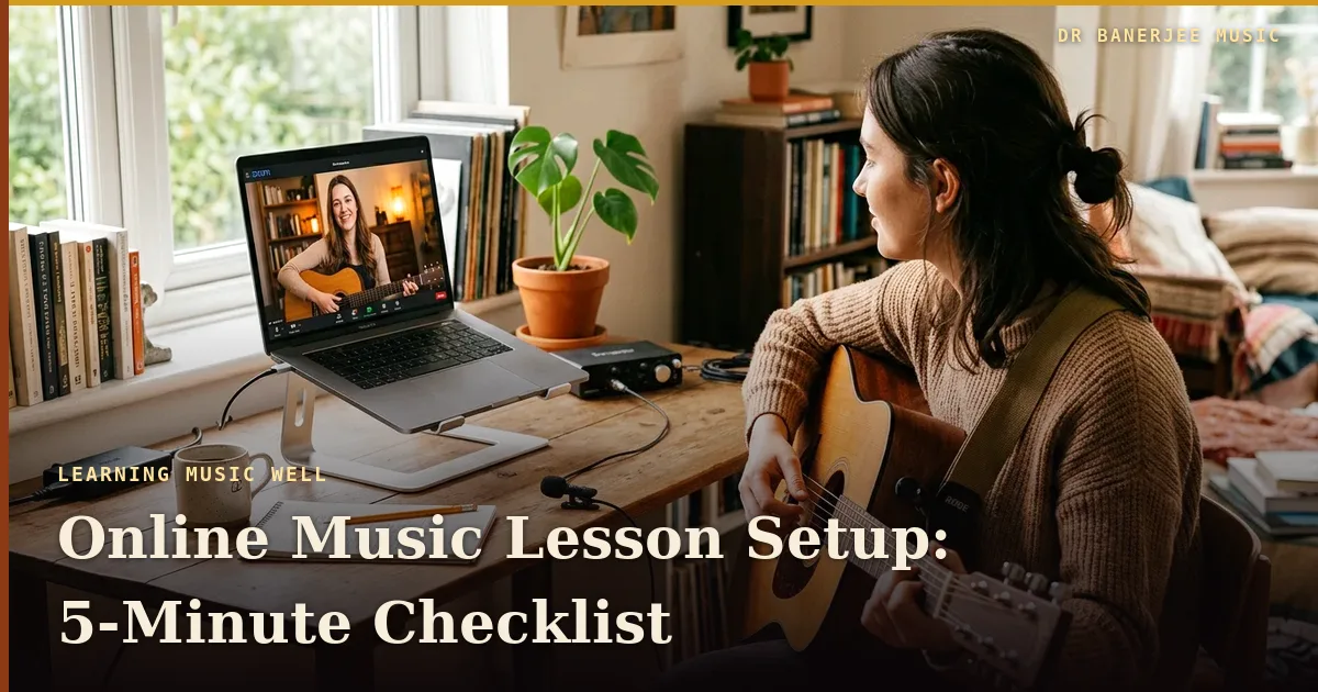 Online Music Lesson Setup — title card with the subtitle “A five-minute checklist”