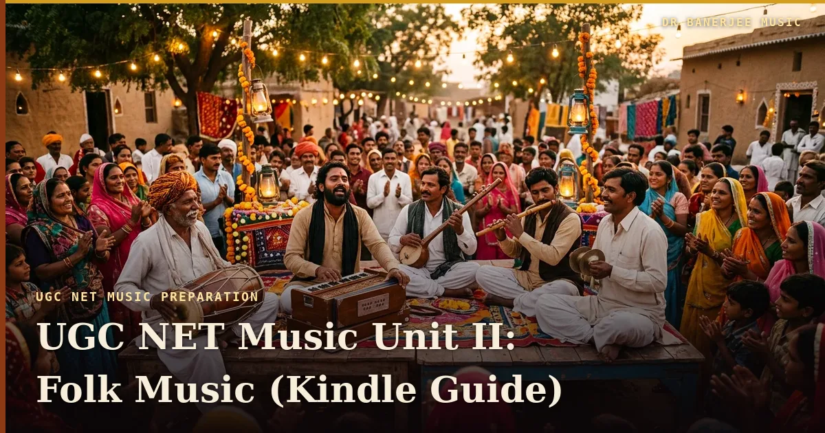 UGC NET Music Unit II folk music of India — Kindle study guide title card in the Dr Banerjee Music house style