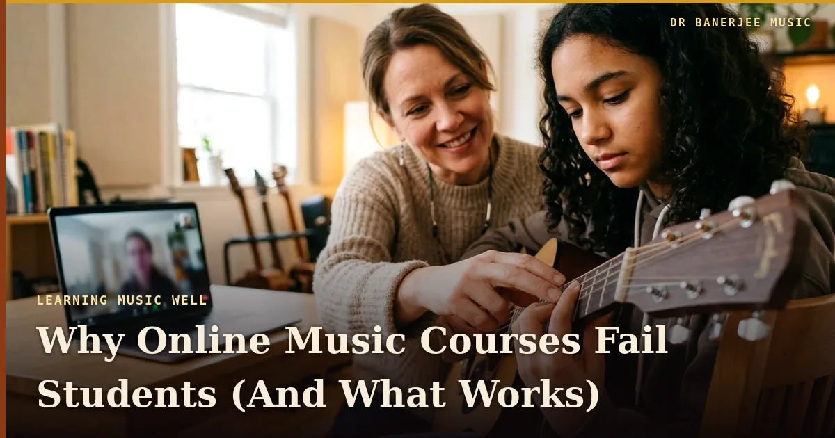 Why Online Music Courses Fail Students — title card with the subtitle “What Real Training Reclaims”