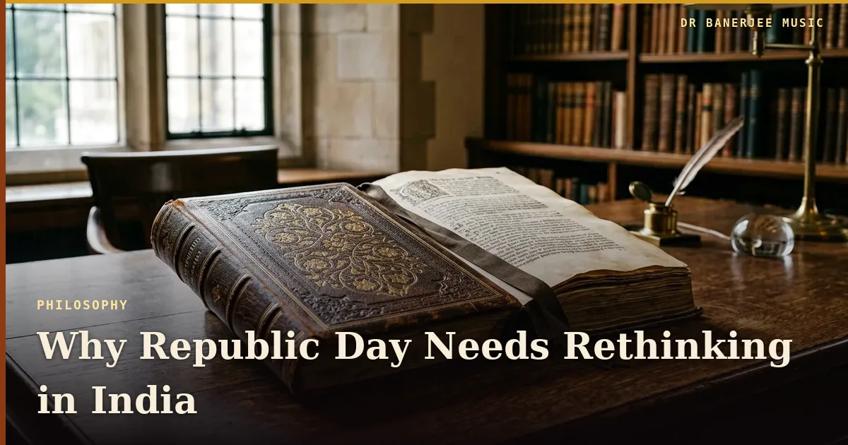 Why Republic Day needs rethinking in India — article title card in the Dr Banerjee Music house style